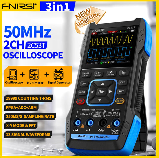 FNIRSI® 2C53T 50MHz 250MS/ S Handheld 3in1 Oscilloscope Multimeter Signal Generator