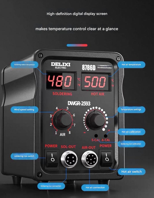 DELIXI 8586D 500W 2IN1 SMD Rework Station