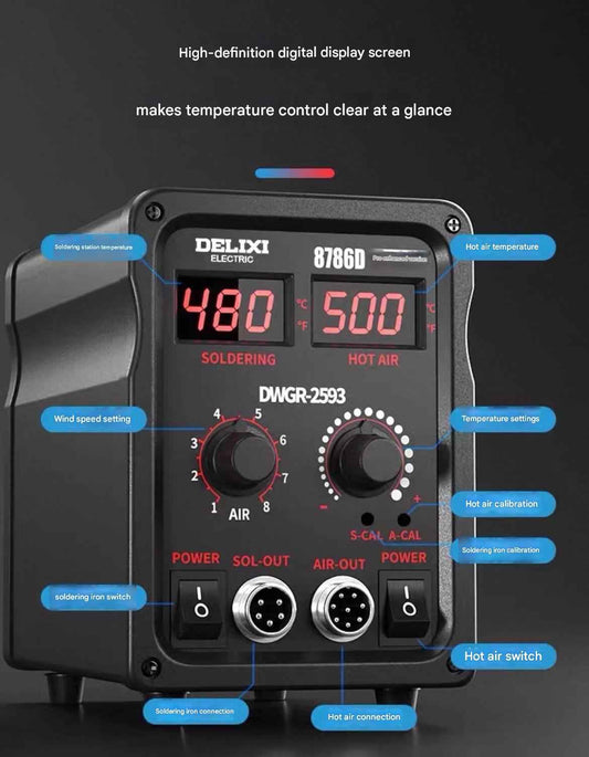 DELIXI 8586D 500W 2IN1 SMD Rework Station