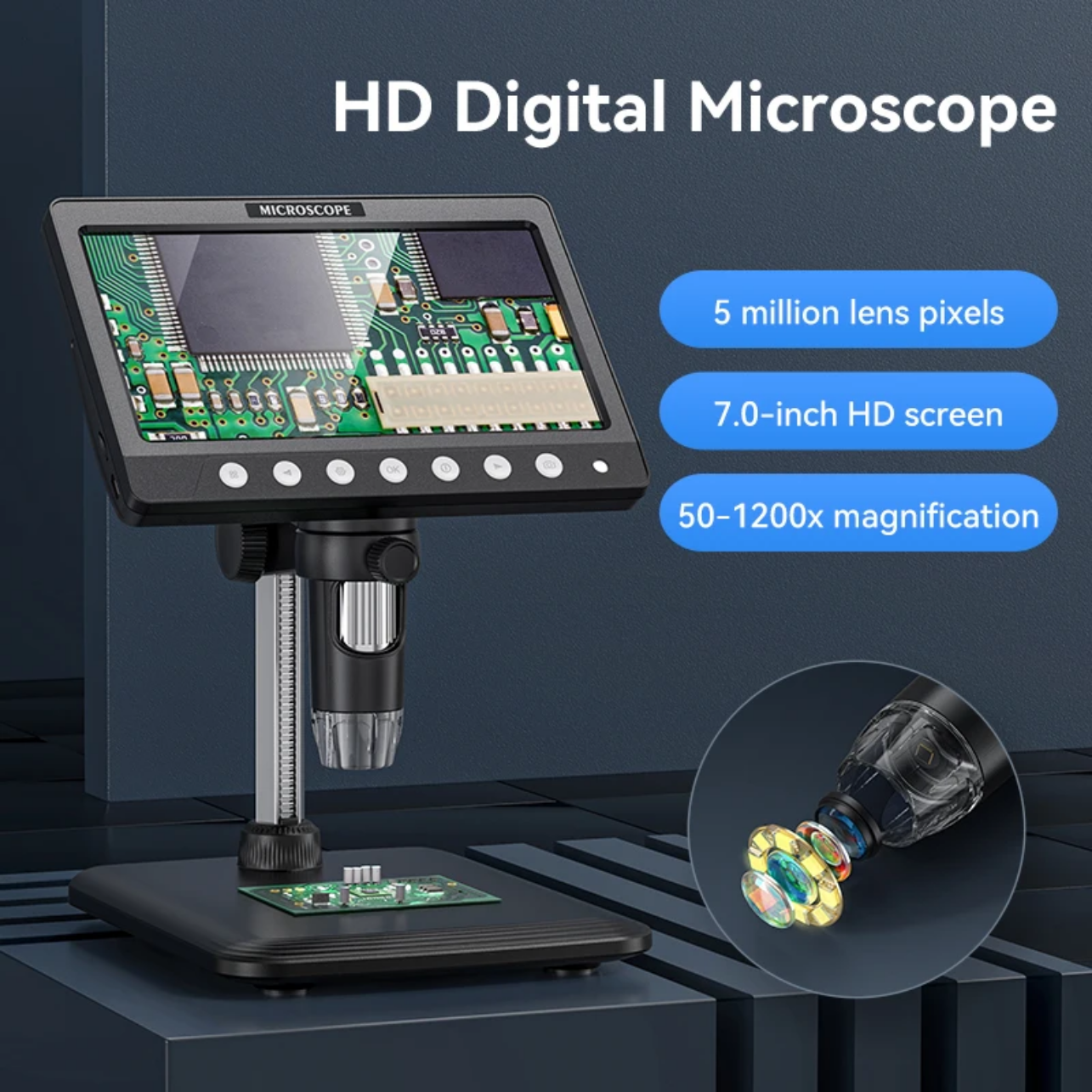 Digital Microscope 330H 7-Inch 50X-1200X with HDMI