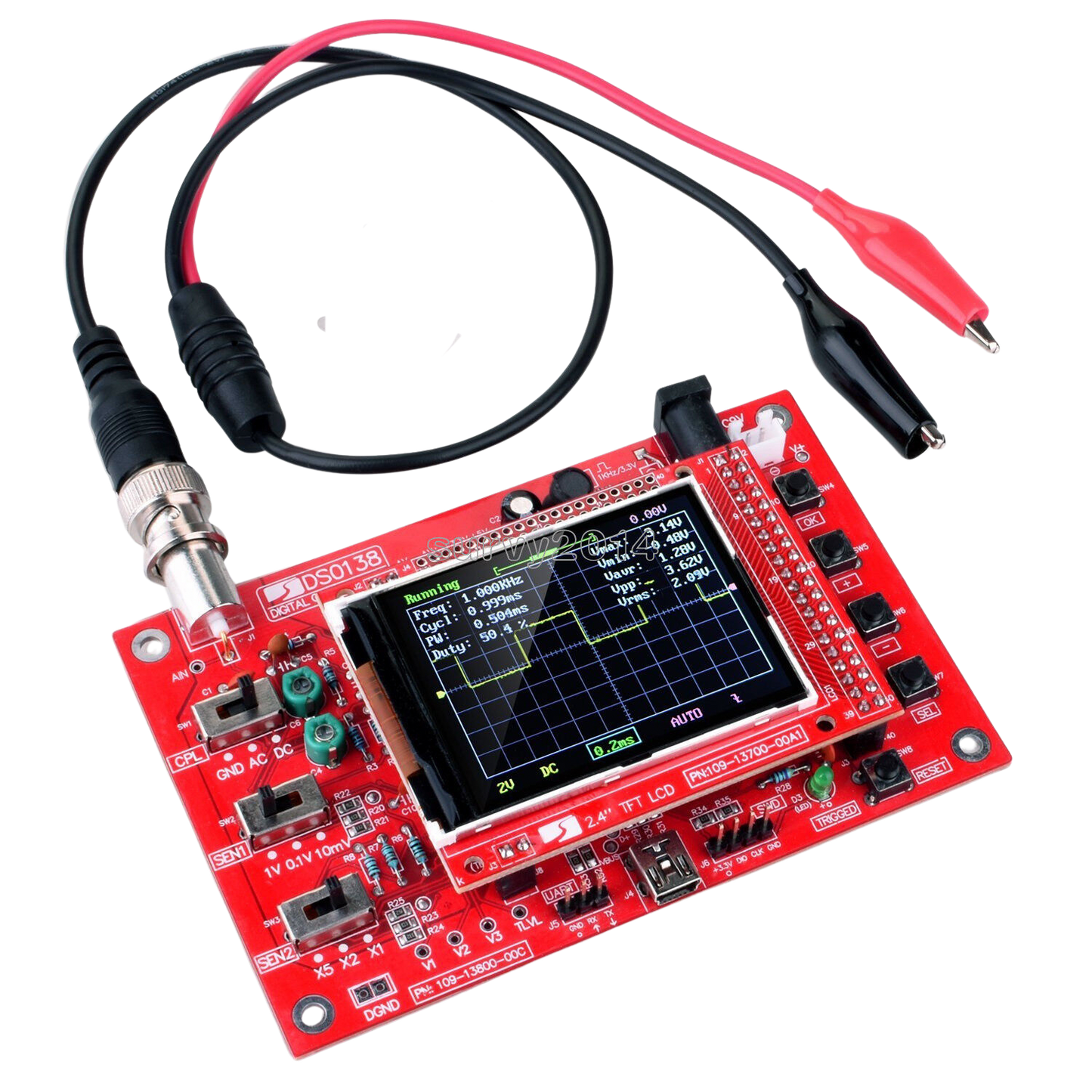 DSO138 2.4" TFT Digital Oscilloscope (1Msps) + Probe B1 0-200Khz