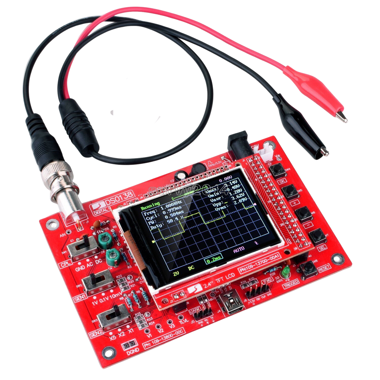 DSO138 2.4" TFT Digital Oscilloscope (1Msps) + Probe B1 0-200Khz