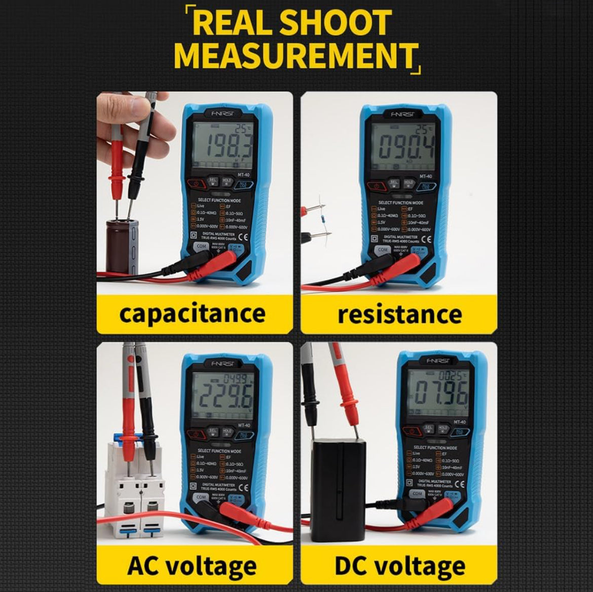 FNIRSI® MT-40 Smart Digital Multimeter 4000 Counts True RMS AC DC Voltage 600V Capacitance Ohm Hz NCV Live Wire Test Auto Range