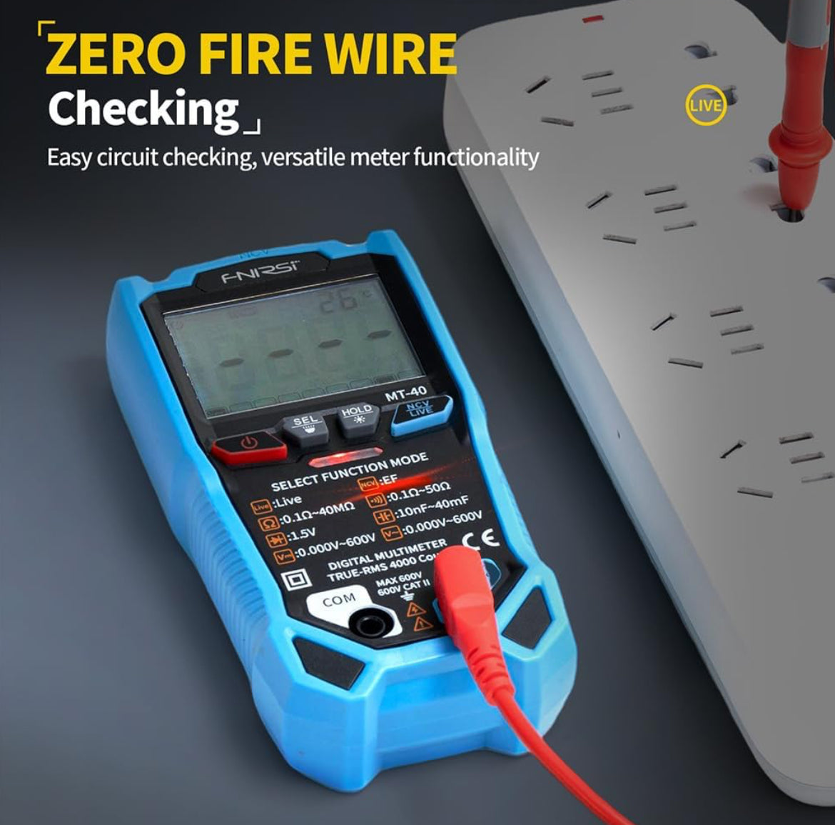 FNIRSI® MT-40 Smart Digital Multimeter 4000 Counts True RMS AC DC Voltage 600V Capacitance Ohm Hz NCV Live Wire Test Auto Range