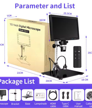 DM12 10.1-Inch 50X-1500X HDMI Digital Microscope IPS Screen 20MP مكبر ديجيتال