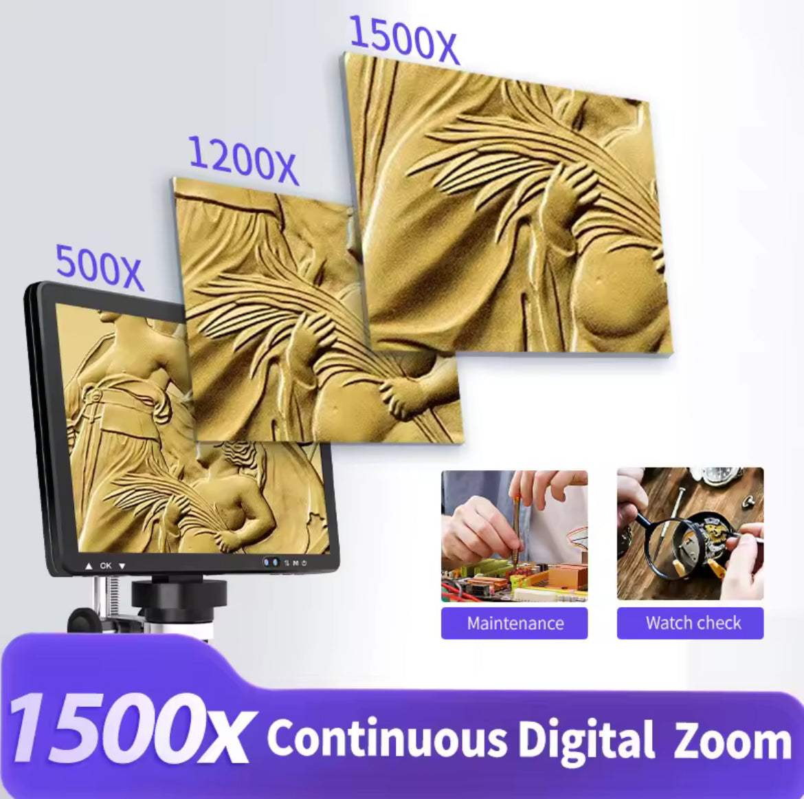 DM12 10.1-Inch 50X-1500X HDMI Digital Microscope IPS Screen 20MP مكبر ديجيتال