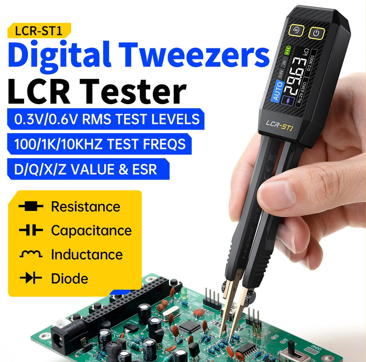 FNIRSI® LCR-ST1 Mini Smart Digital Tweezer LCR SMD ESR Tester ملقاط قياس ديجيتال