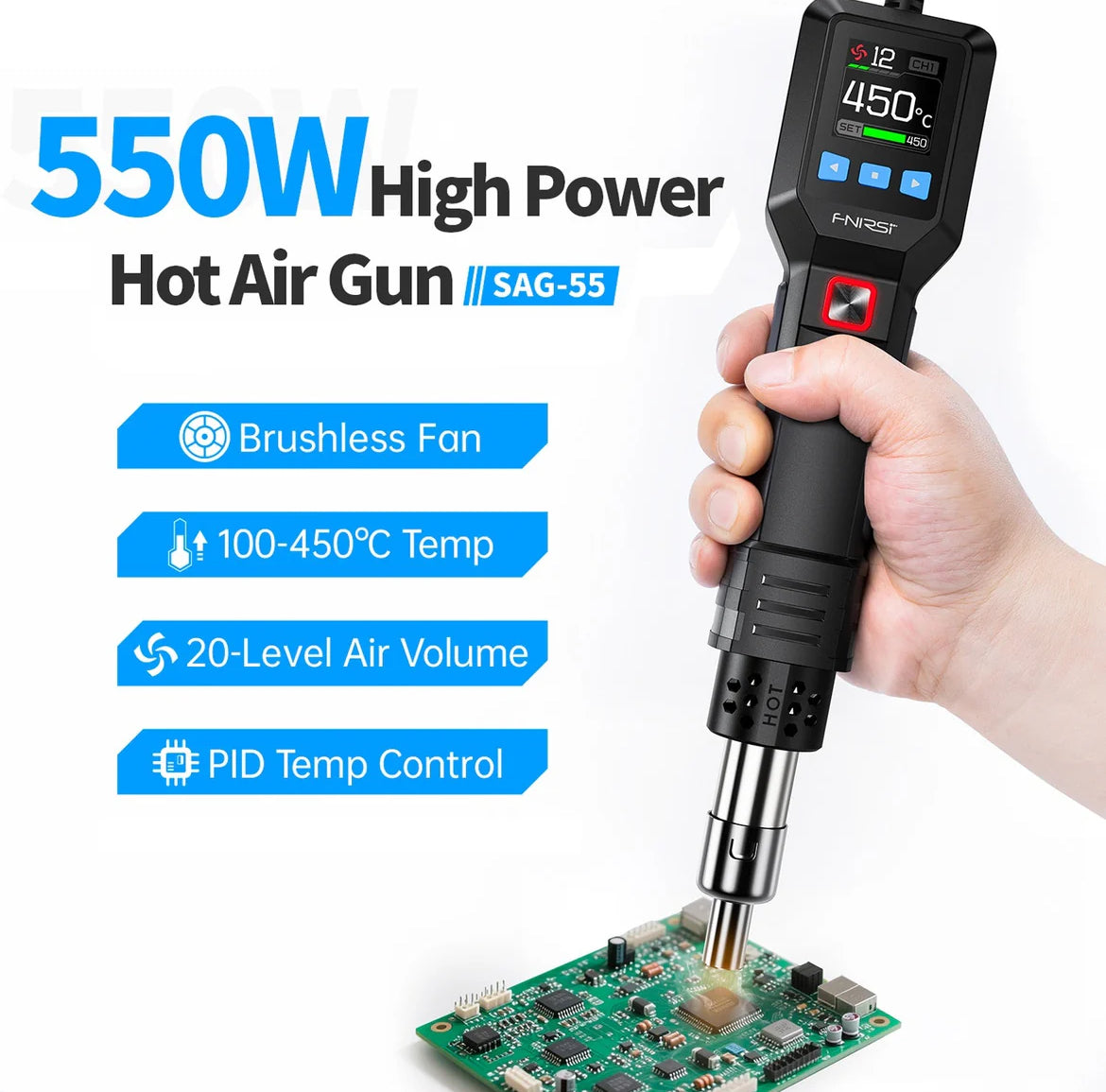 FNIRSI® SAG-55 Intelligent 550W Hot Air Gun كاوية هوائية