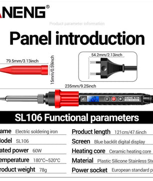 ANENG SL106 Electric Soldering Iron 60W Adjustable Temperature 180℃-520℃