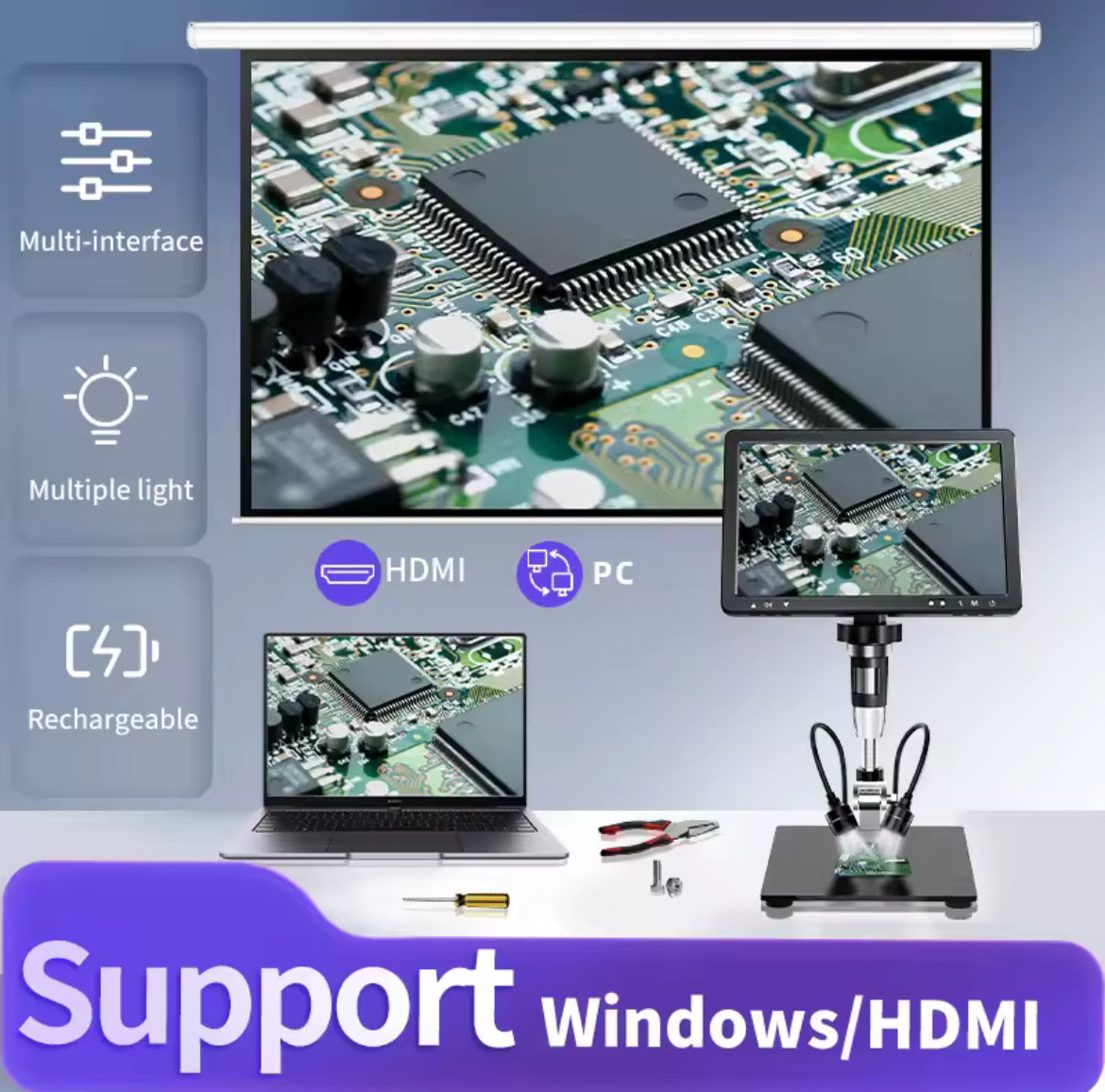 DM12 10.1-Inch 50X-1500X HDMI Digital Microscope IPS Screen 20MP مكبر ديجيتال