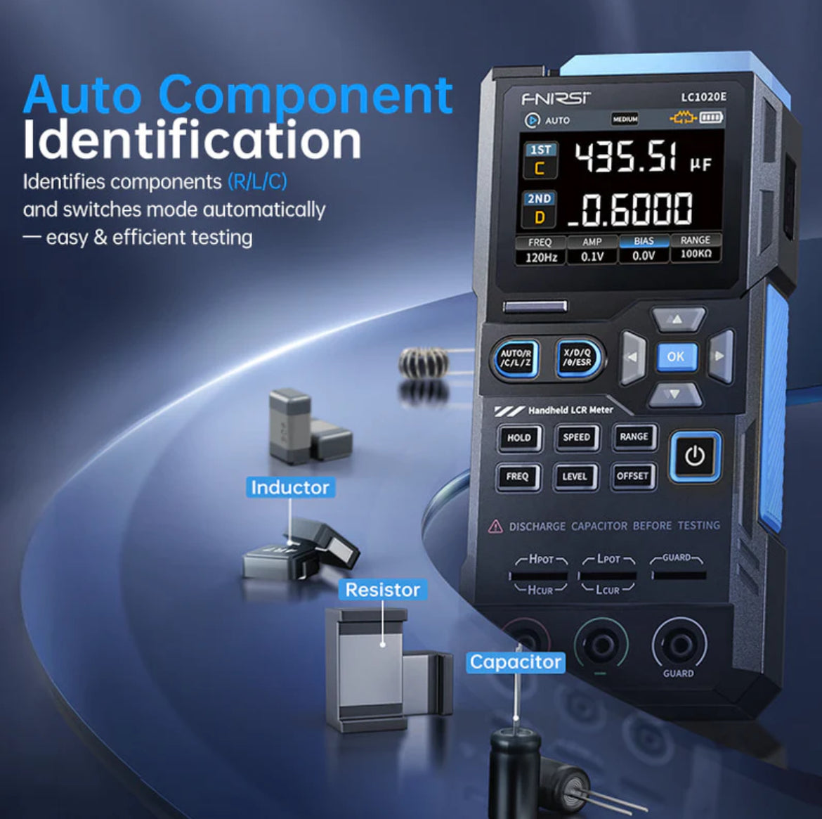 FNIRSI® LC1020E High Precision Handheld Digital Bridge LCR ESR Tester