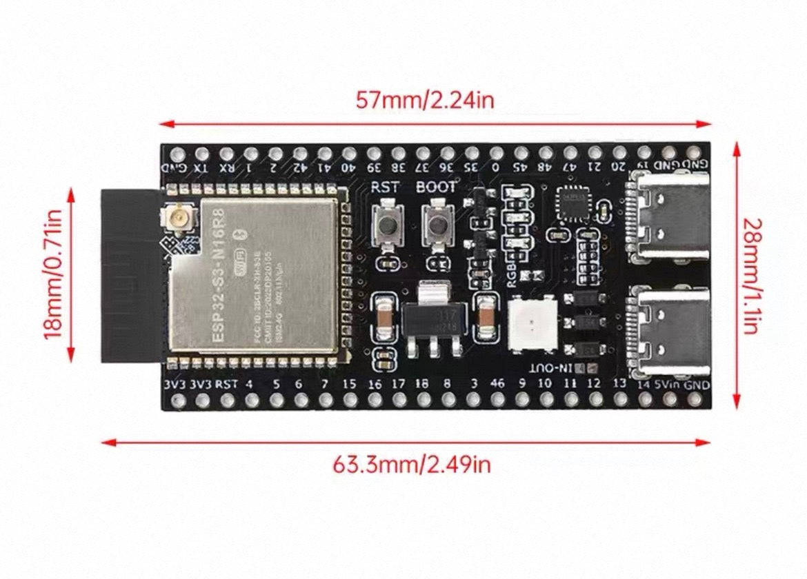 ESP32-S3-N16R8 Dual Type-C Port 8MB PSRAM 16MB Flash Development Board