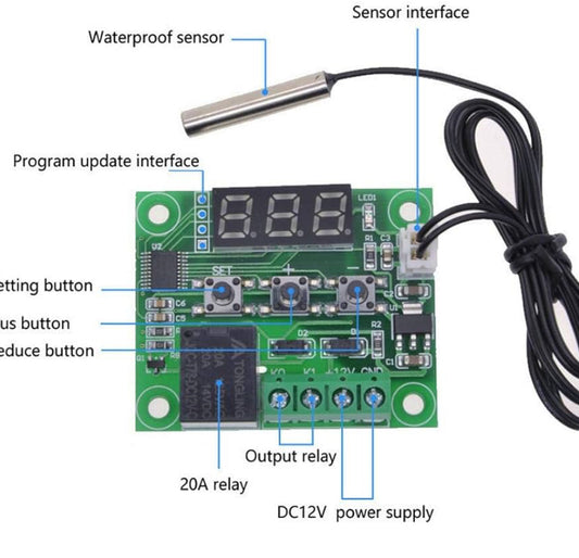 XH-W1209 DC 12V LED Digital Thermostat Temperature Control متحكم حرارة