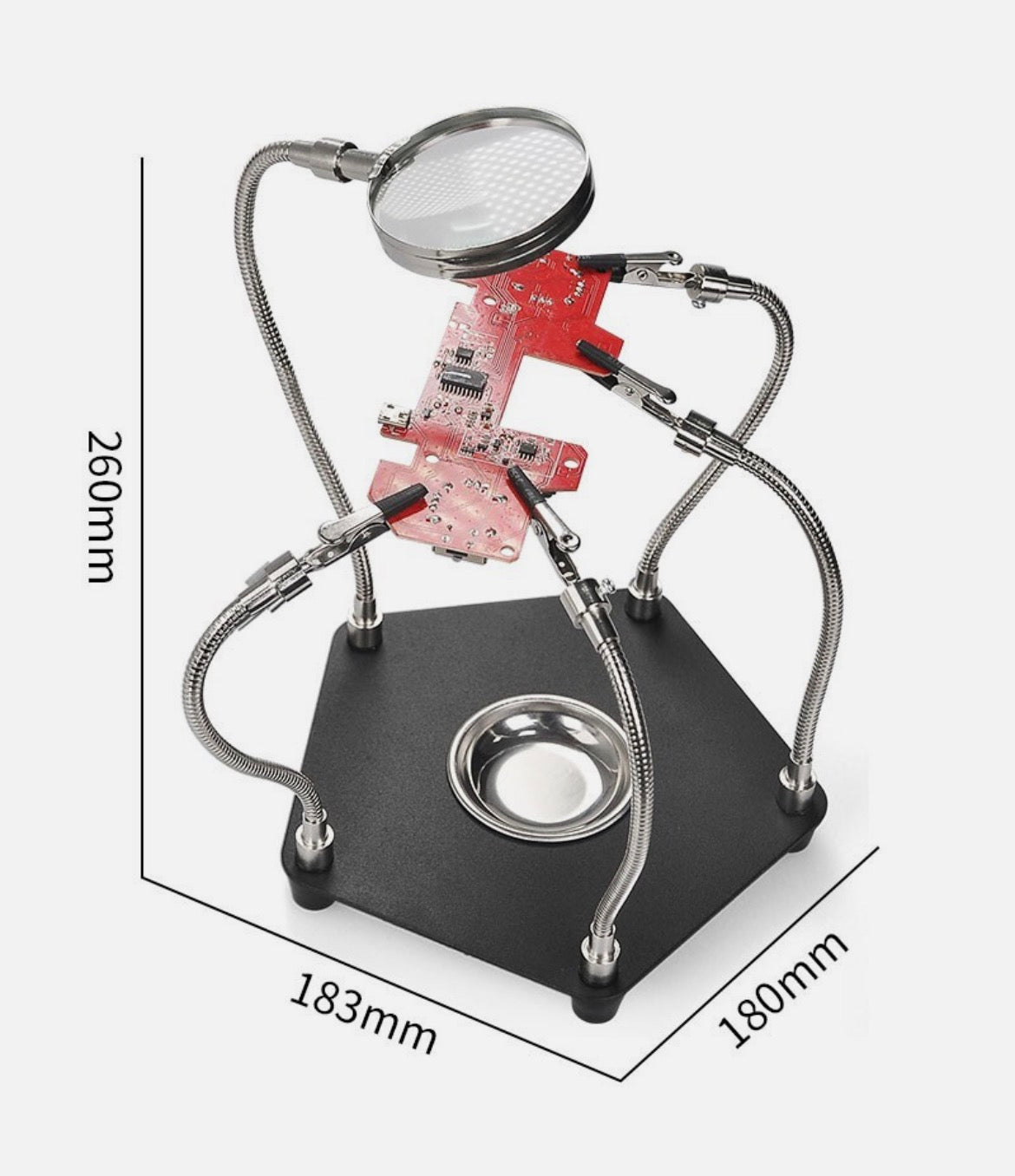 TE-806 Workbench 360° Rotation Welding Tool 5x Flexible Arms Clip & Magnifier حاملة لوحة مع مكبر