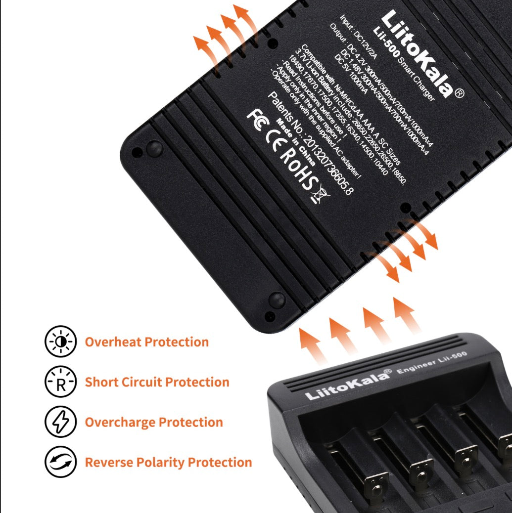 LiitoKala Lii-500 Smart Battery Charger Capacity Tester for Li-ion LiPo Ni-MH NiCd AA AAA 18650 26650 14500 شاحن بطاريات رباعي