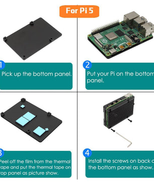 Raspberry Pi 5 Cooling Fan Heat Sink Metal Case