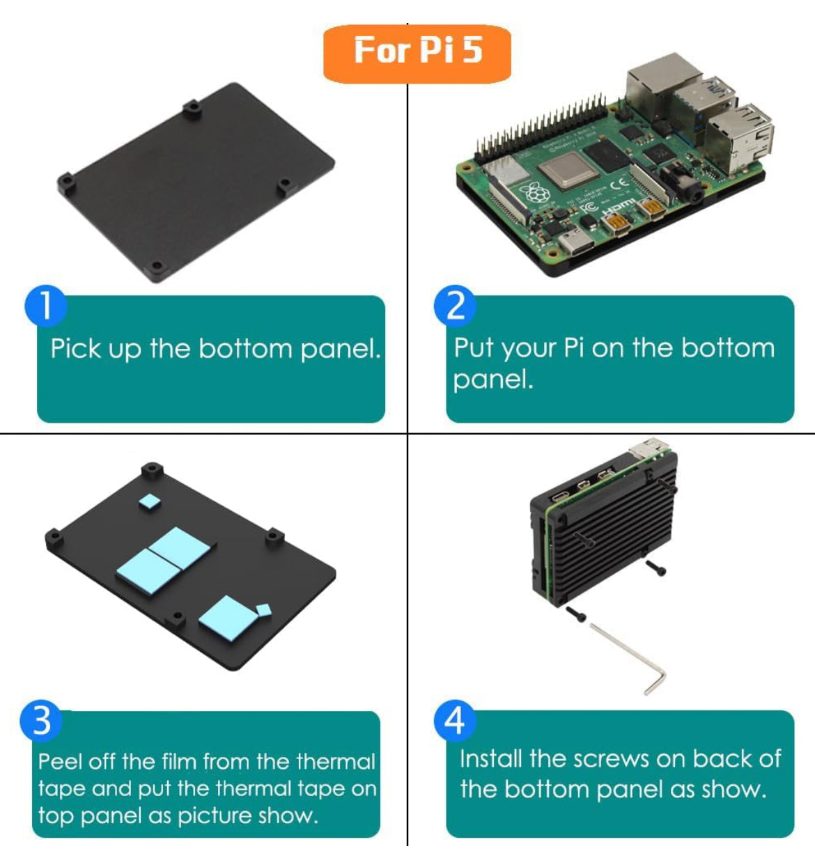 Raspberry Pi 5 Cooling Fan Heat Sink Metal Case