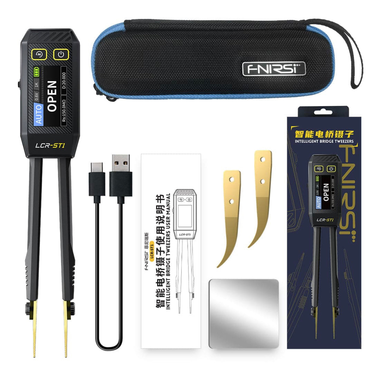 FNIRSI® LCR-ST1 Mini Smart Digital Tweezer LCR SMD ESR Tester ملقاط قياس ديجيتال