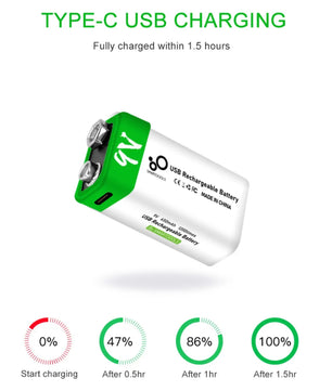 9V 650mAh Type-C Rechargeable Battery