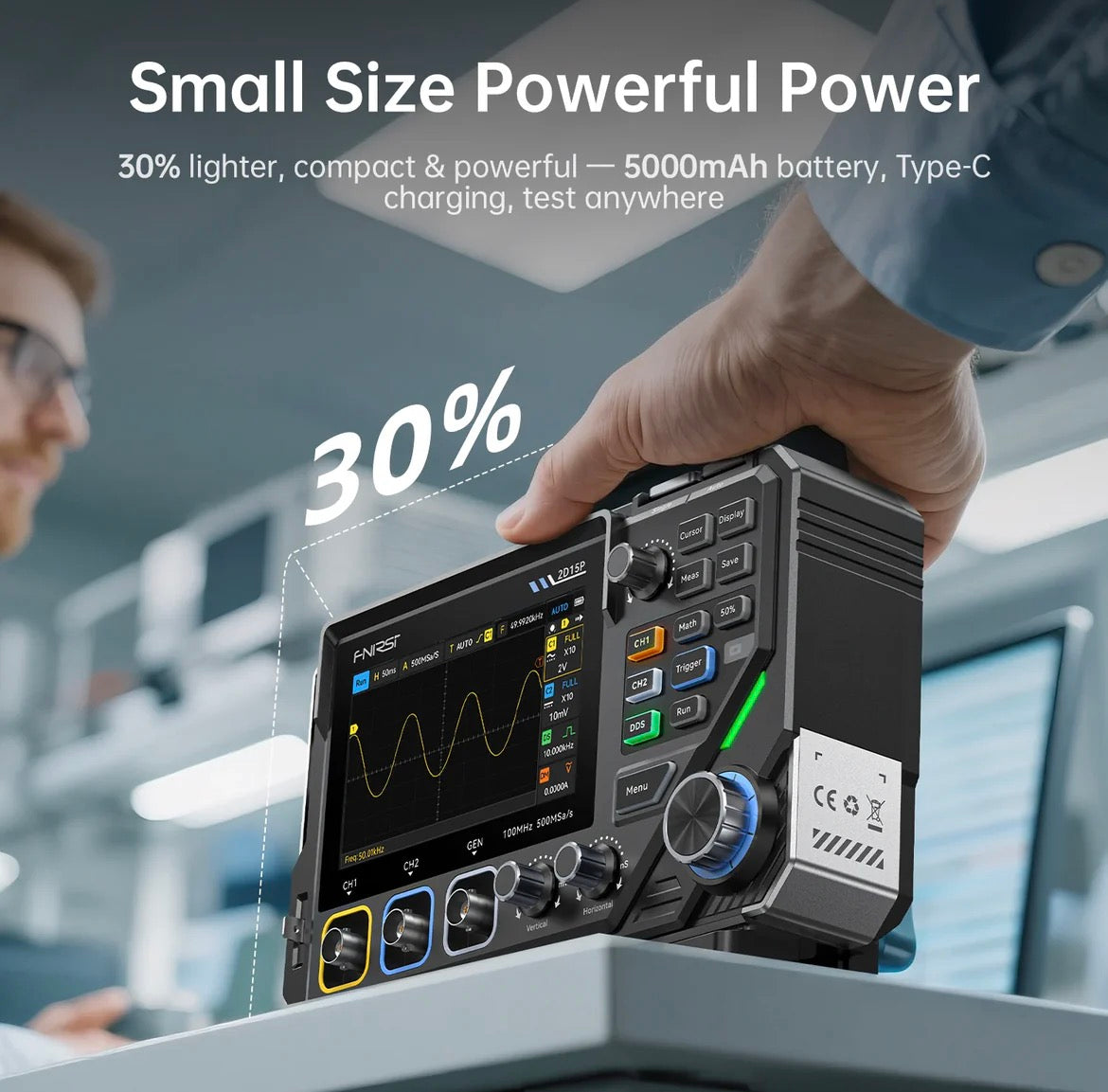FNIRSI® 2D15P 3-In-1 Benchtop 2CH 100MHz Phosphor Oscilloscope Multimeter