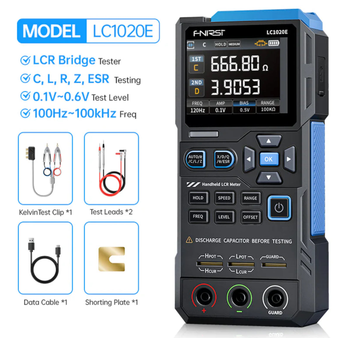 FNIRSI® LC1020E High Precision Handheld Digital Bridge LCR ESR Tester
