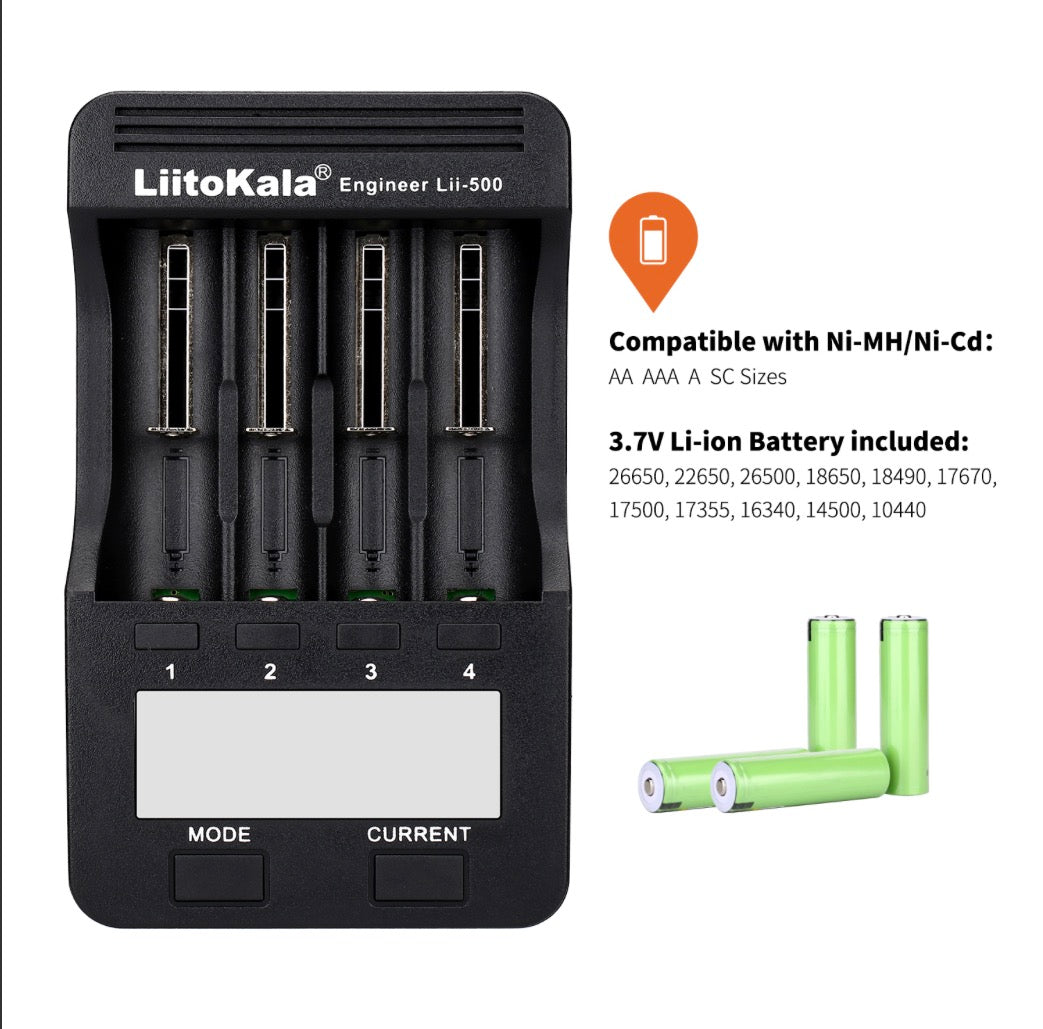 LiitoKala Lii-500 Smart Battery Charger Capacity Tester for Li-ion LiPo Ni-MH NiCd AA AAA 18650 26650 14500 شاحن بطاريات رباعي