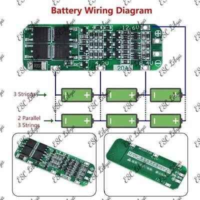 BMS 3 Series 20A 11.1V/12V/12.6V لوحة شحن