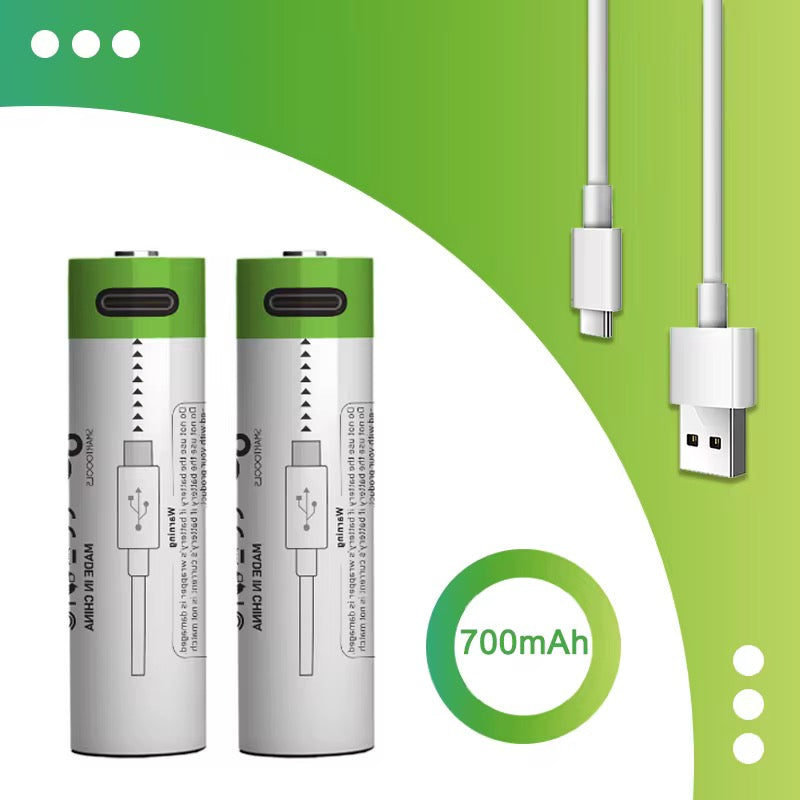 2x 14500 3.7V 700mAh Type-C Lithium Rechargeable Battery