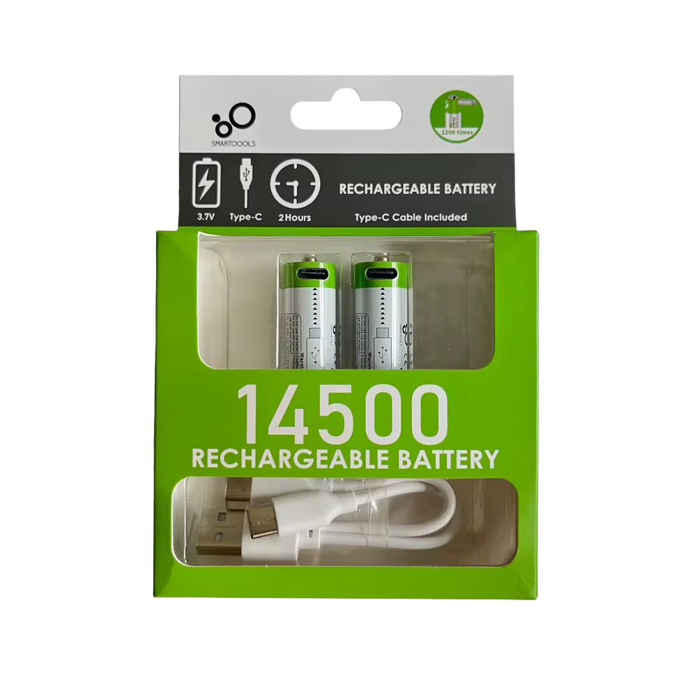 2x 14500 3.7V 700mAh Type-C Lithium Rechargeable Battery
