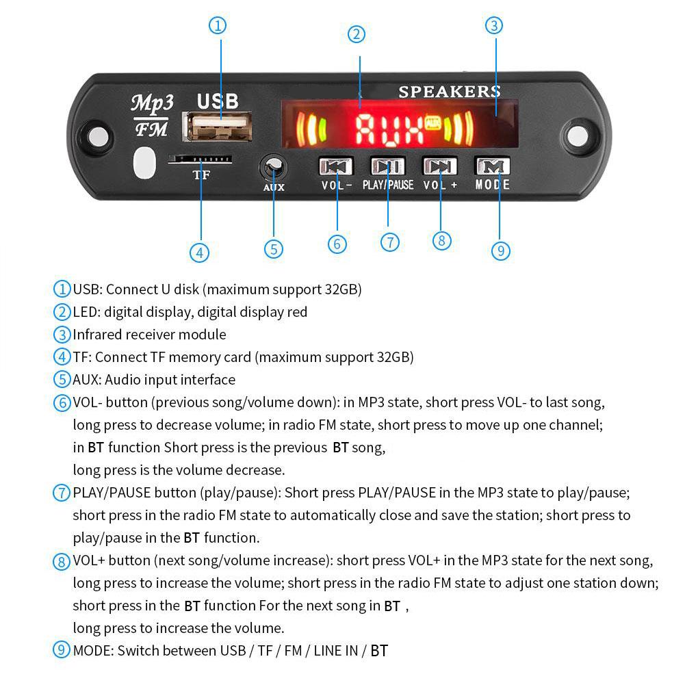 12V Bluetooth 5.0 MP3 Player Decoder module لوحة بلوتوث صوت