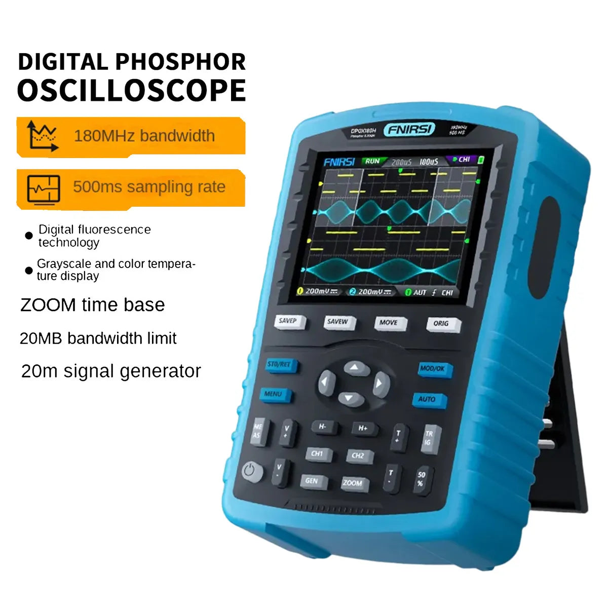 FNIRSI DPOX180H Handheld Dual Channel Digital Oscilloscope 180MHz-3DB 2 in 1 Function Signal Generator