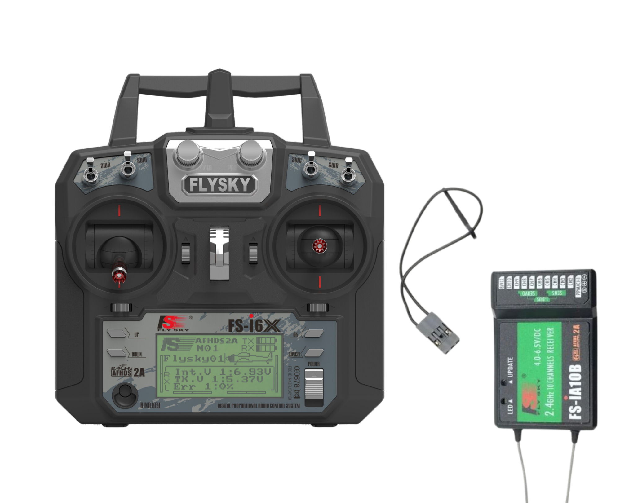 FLYSKY FS-I6X 10 channels 2.4G RC Transmitter + Receiver ريموت تحكم و مستقبل درون
