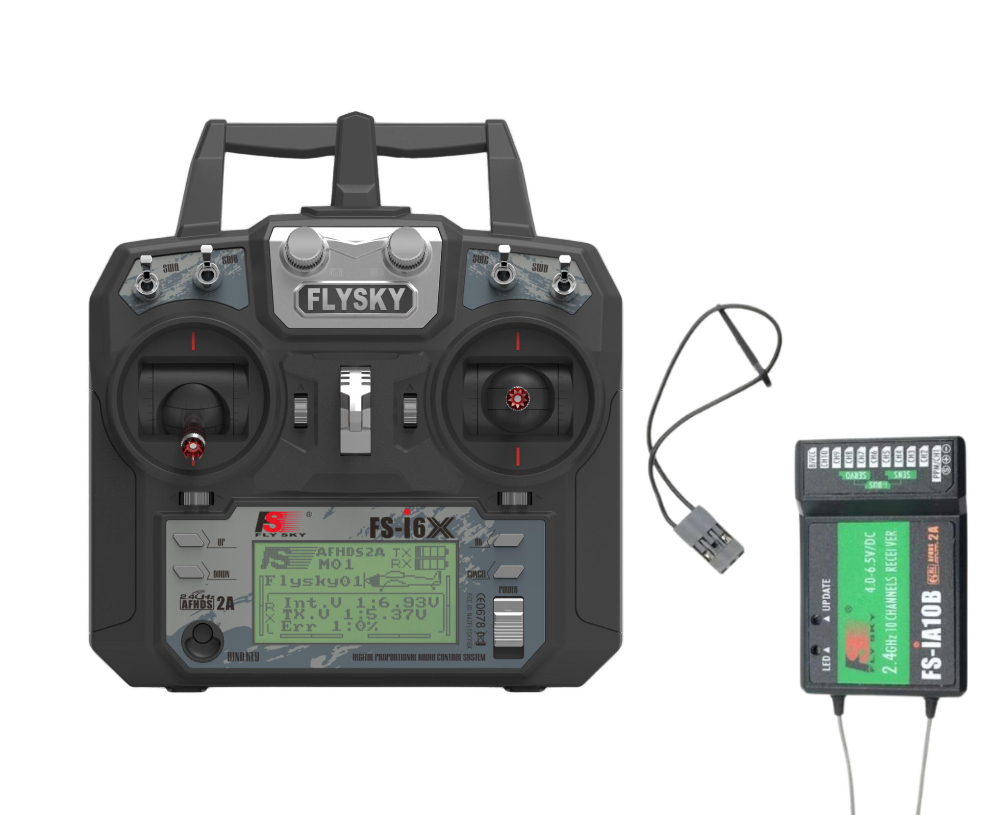 FLYSKY FS-I6X 10 channels 2.4G RC Transmitter + Receiver ريموت تحكم و مستقبل درون
