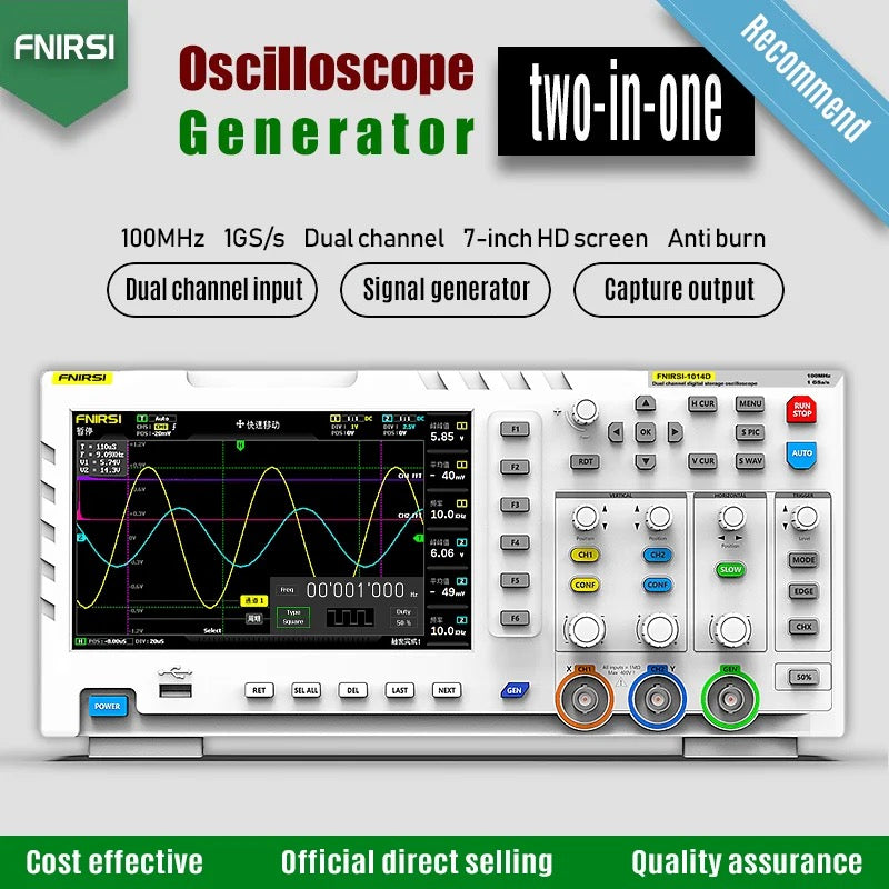 FNIRSI® 1014D 2 in 100Mhz Dual Channel Digital Storage Oscilloscope and DDS Signal Generator