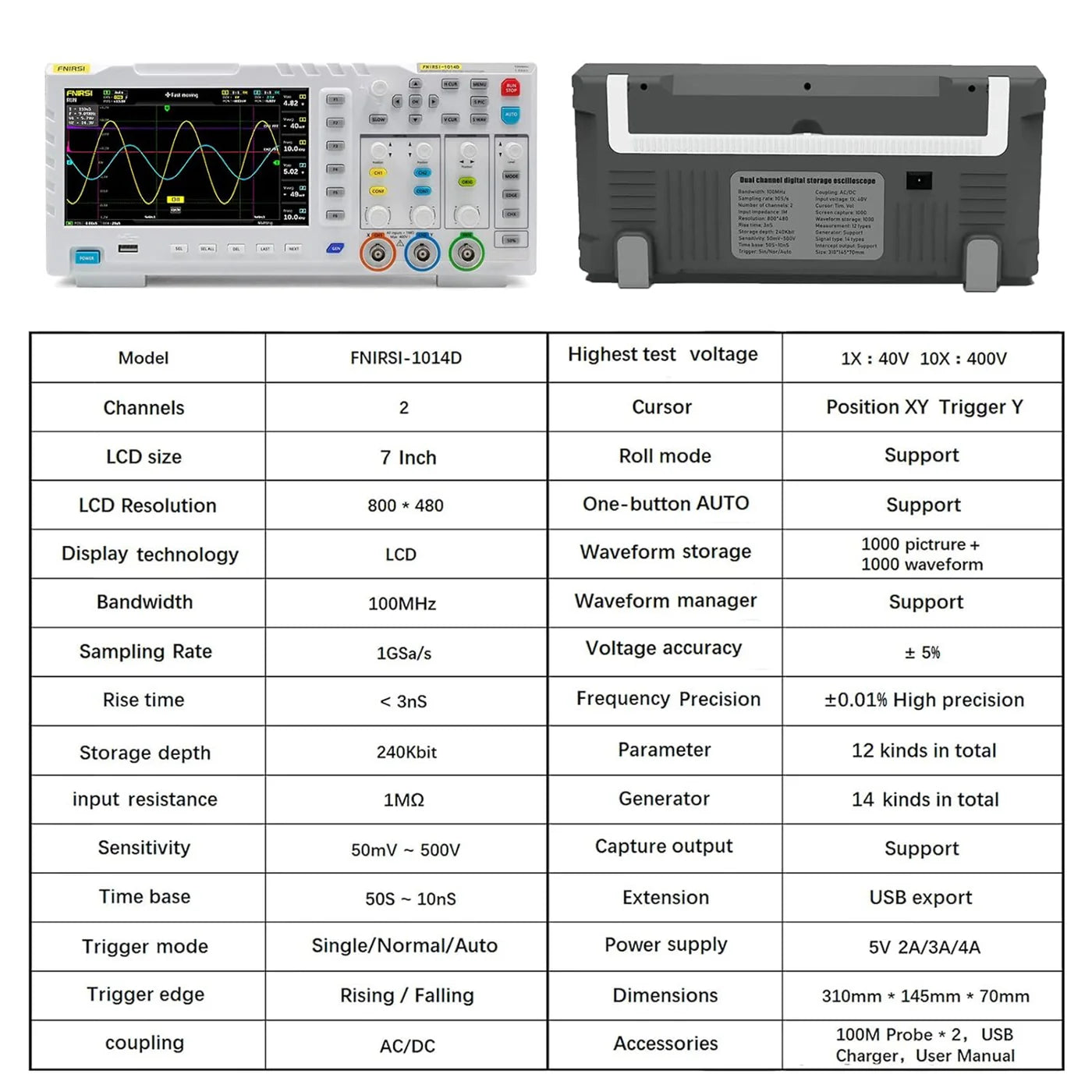 FNIRSI® 1014D 2 in 100Mhz Dual Channel Digital Storage Oscilloscope and DDS Signal Generator