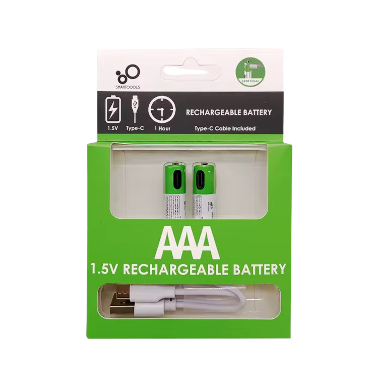 2x AAA 1.5V 750mWh Lithium Rechargeable Type-C Battery بطاريات شحن تايب سي