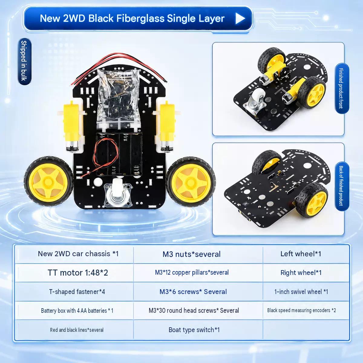 2WD Black Fiberglass Single Layer Smart Car Chassis