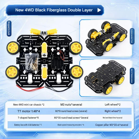 4WD Black Fiberglass Double Layer Smart Car Chassis
