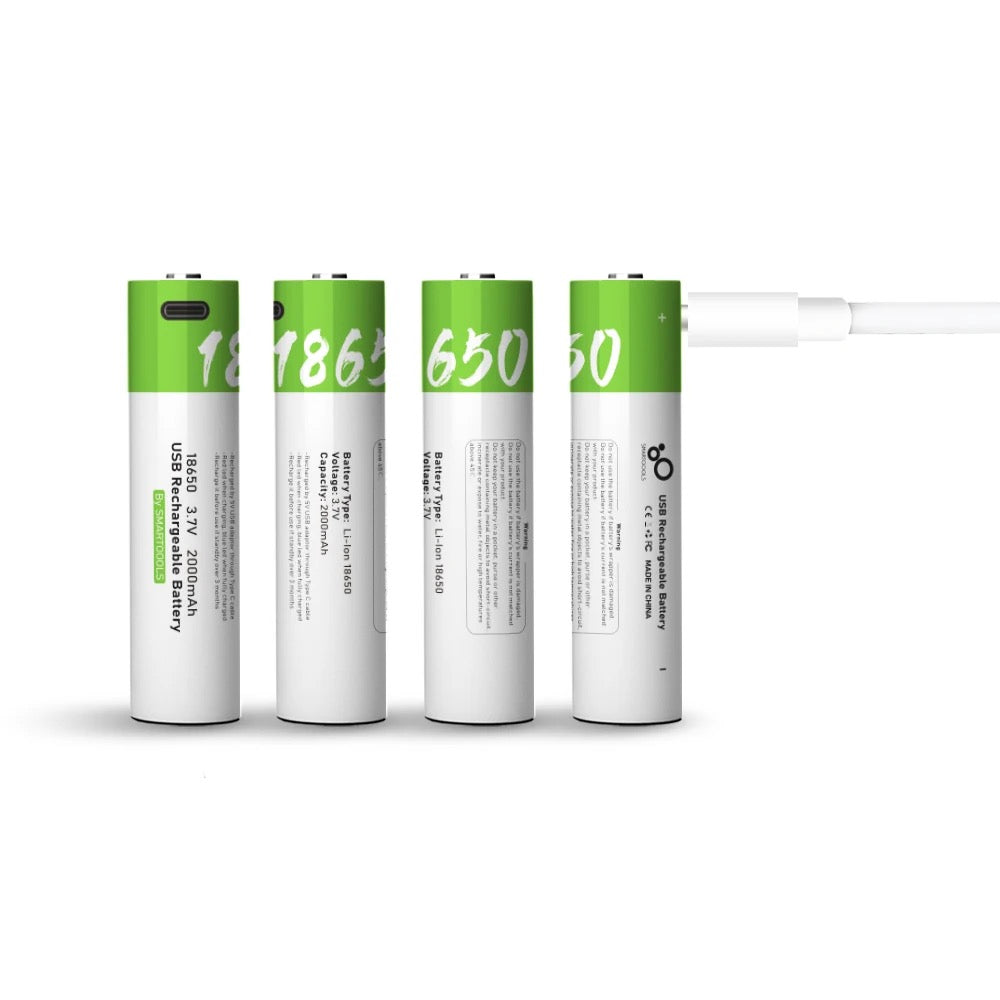 2x 18650 3.7V 2000mAh Type-C Lithium Rechargeable Battery