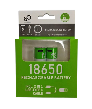 2x 18650 3.7V 2000mAh Type-C Lithium Rechargeable Battery
