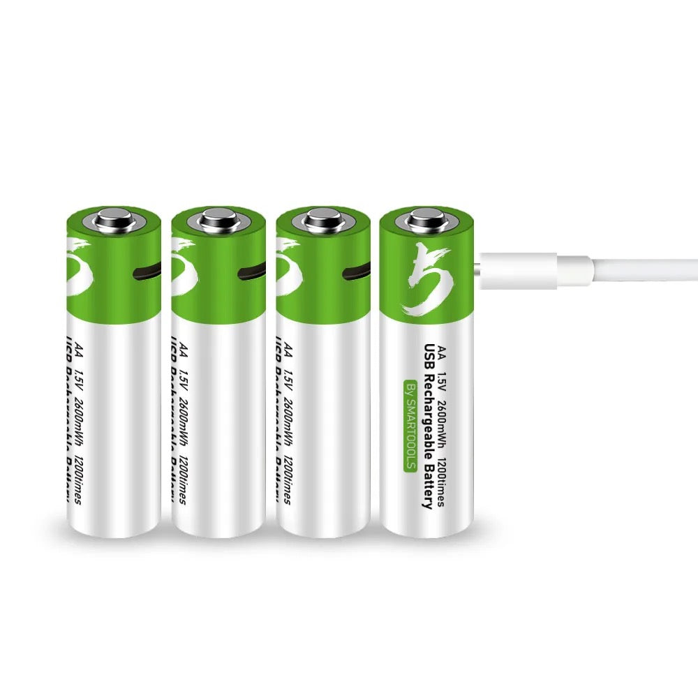 2x AA 1.5V 2600mWh Li-on Rechargeable Type-C Battery بطاريات شحن تايب سي