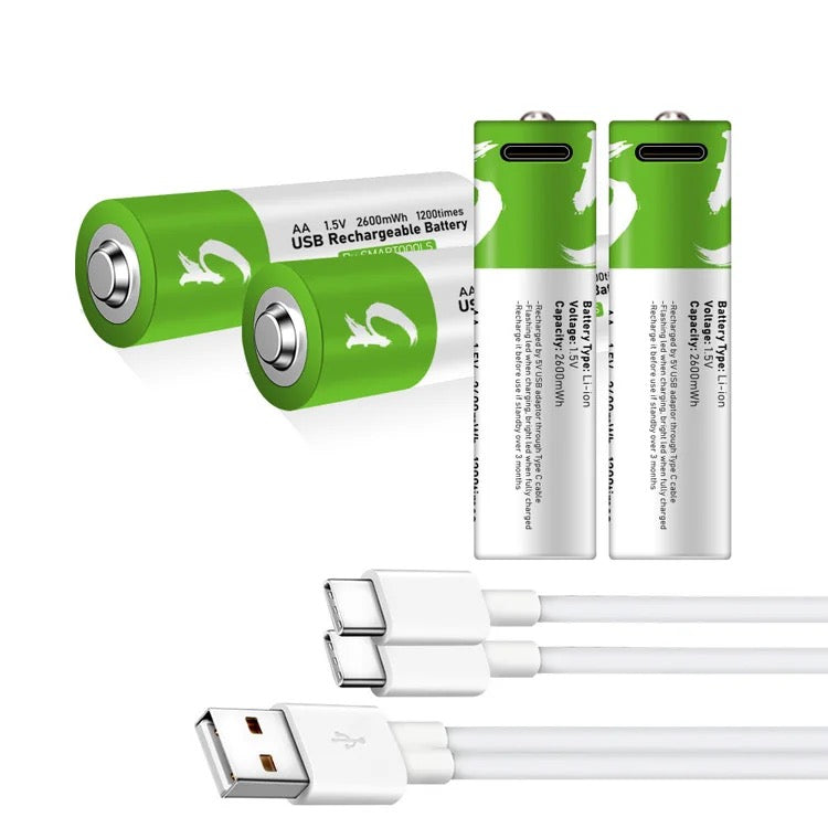 2x AA 1.5V 2600mWh Rechargeable Type-C Battery بطاريات شحن تايب سي