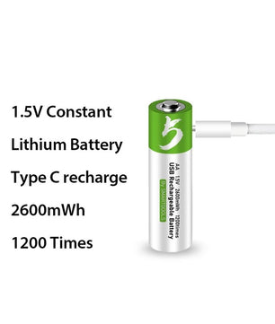 2x AA 1.5V 2600mWh Rechargeable Type-C Battery بطاريات شحن تايب سي