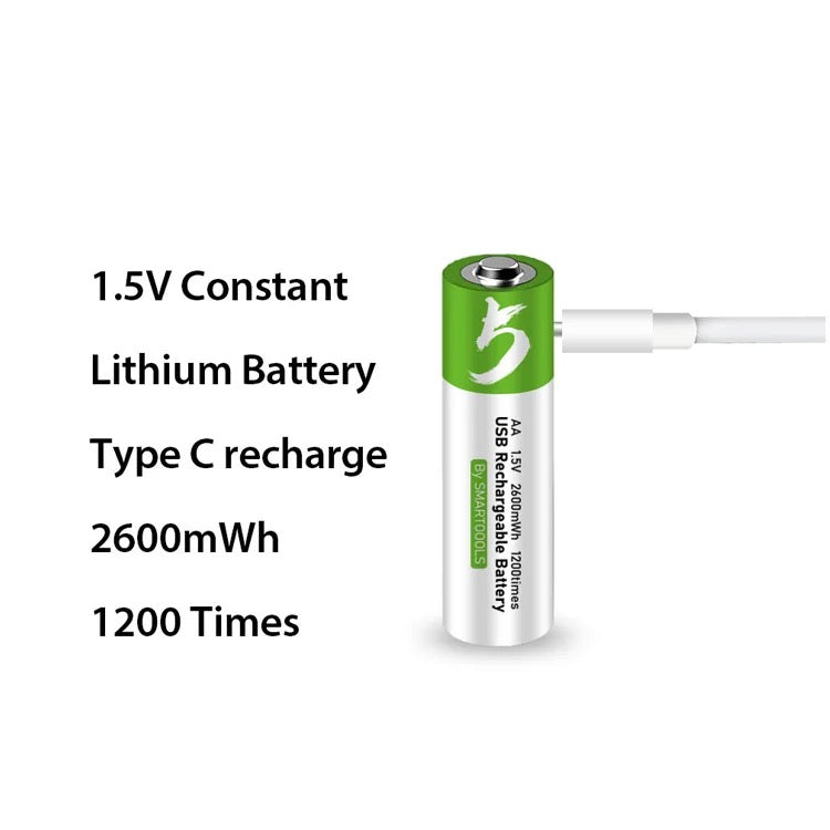 2x AA 1.5V 2600mWh Li-on Rechargeable Type-C Battery بطاريات شحن تايب سي