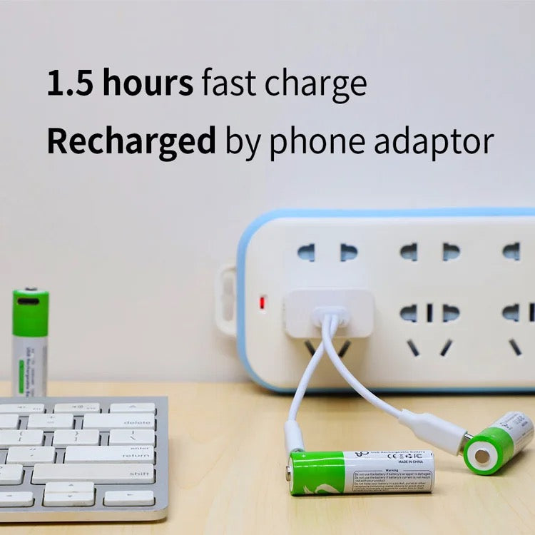 2x AA 1.5V 2600mWh Rechargeable Type-C Battery بطاريات شحن تايب سي