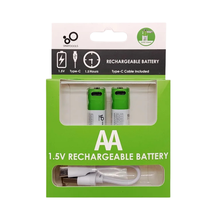 2x AA 1.5V 2600mWh Li-on Rechargeable Type-C Battery بطاريات شحن تايب سي