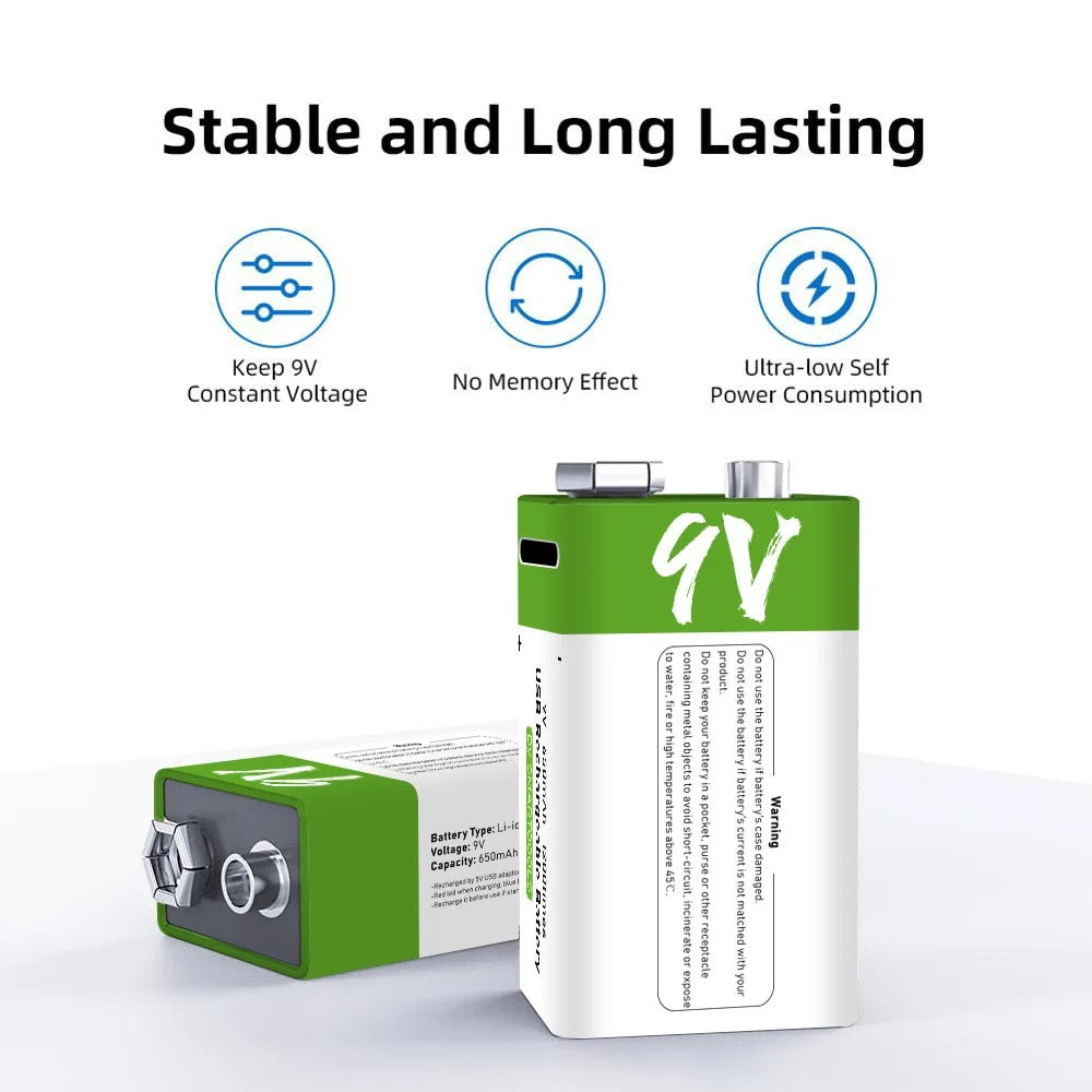 9V 650mAh Type-C Lithium Rechargeable Battery بطارية شحن تايب سي