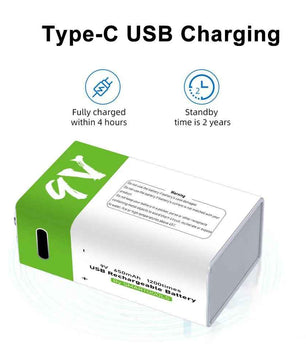 9V 650mAh Type-C Rechargeable Battery