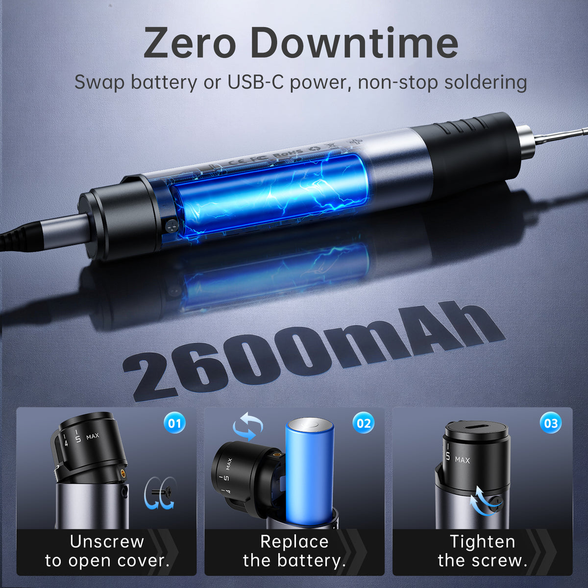 FNIRSI® HS-03 Cordless Soldering Iron, USB-C, 100–450°C كاوية محمولة