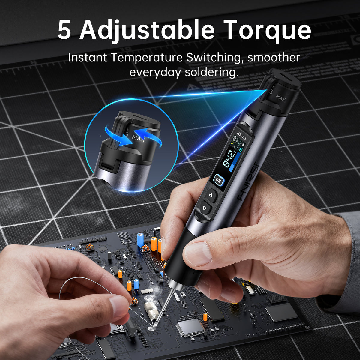 FNIRSI® HS-03 Cordless Soldering Iron, USB-C, 100–450°C كاوية محمولة
